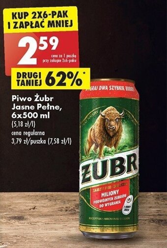 Biedronka Piwo Żubr Jasne Pełne, 6x500 ml oferta