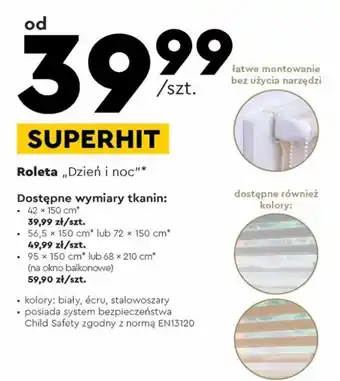 Biedronka Roleta dzień i noc 68 x 210 cm biała oferta