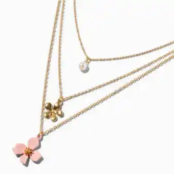 Claire's Pink cherry blossom flower & pearl multi-strand necklace oferta