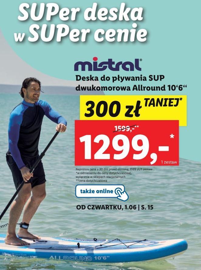 Lidl Deska do pływania sup dwukomorowa mistral oferta