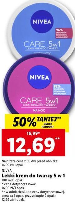 Lidl Krem do twarzy lekki na noc nivea creme care oferta