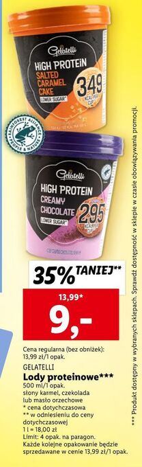Lidl Lody salted caramel flavour & cookies gelatelli high protein oferta