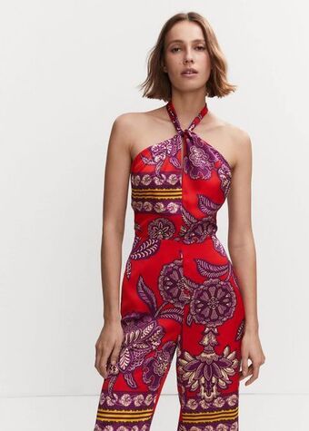 MANGO Satynowy kombinezon z dekoltem halter oferta