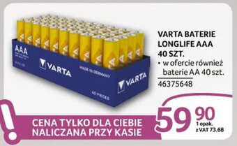 Selgros VARTA BATERIE LONGLIFE AAA 40 SZT. oferta