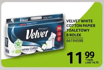 Selgros VELVET WHITE COTTON PAPIER TOALETOWY 8 ROLEK oferta