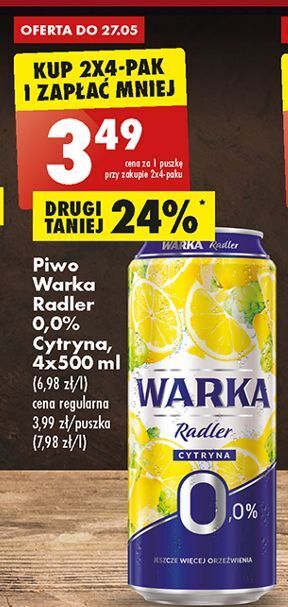 Biedronka Piwo warka radler lemon 0.0% alk oferta