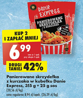 Biedronka Panierowane skrzydełka z kurczaka w kubełku Danie Express, 315 g + 25 g sos oferta