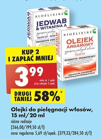 Biedronka Olejek z jedwabiem i witaminą a bioelixire oferta