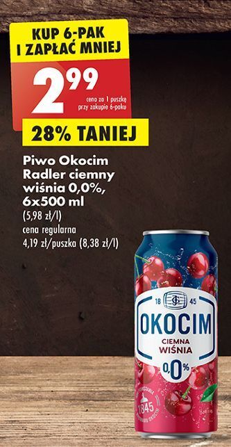 Biedronka Piwo okocim radler ciemny wiśnia 0% oferta