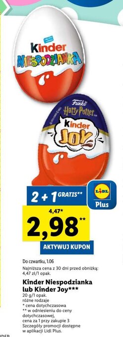 Lidl Kinder Niespodzianka lub Kinder Joy 20g oferta