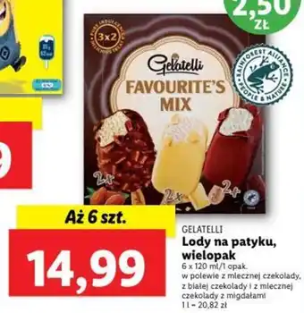 Lidl GELATELLI Lody na patyku, wielopak 6x120ml oferta