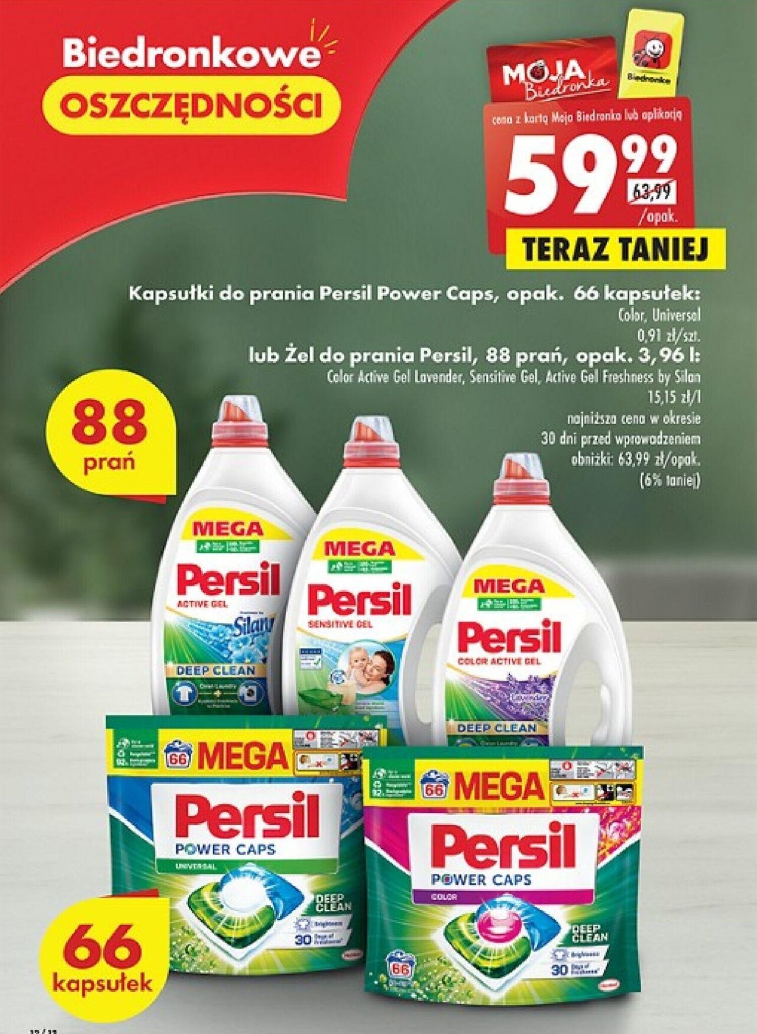 Biedronka Kapsułki do prania Persil Power Caps, opak. 66 kapsułek lub Żel do prania Persil, 88 prań, opak. 3,96 l oferta