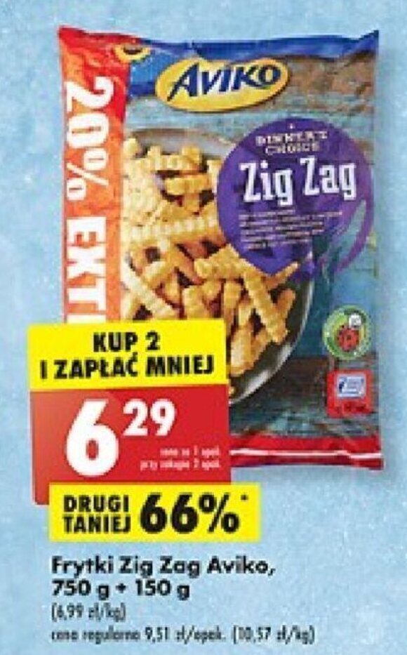 Biedronka Frytki Zig Zag Aviko 750g + 150g oferta