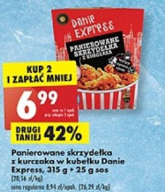Biedronka Panierowane skrzydełka z kurczaka w kubełku Danie Express, 315 g + 25 g sos oferta