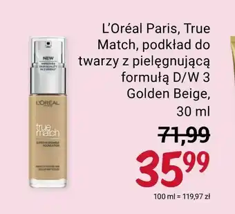 Rossmann L'Oréal Paris, True Match, podkład do twarzy z pielęgnującą formułą D/W 3 Golden Beige oferta