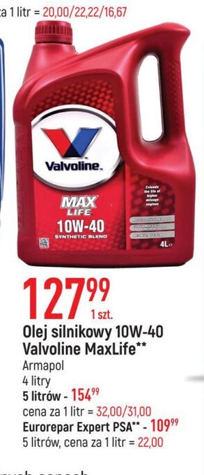 E.Leclerc Olej max life 10w-40 valvoline oferta