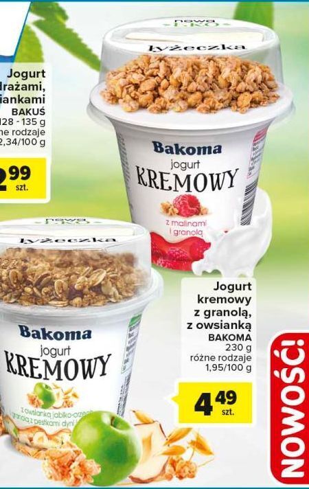 Carrefour Jogurt malinowy z granolą bakoma kremowy oferta