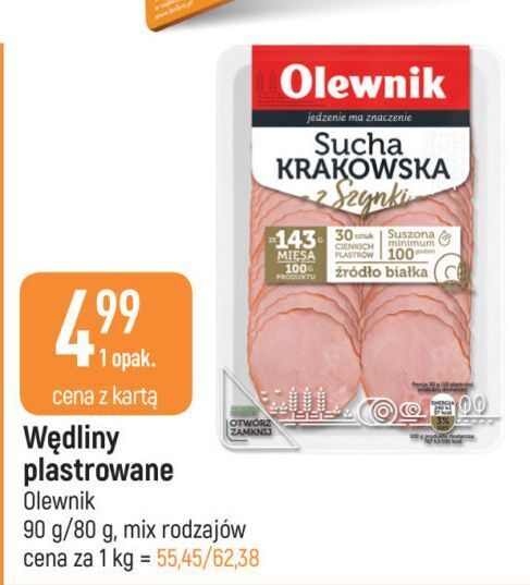 E.Leclerc Kiełbasa krakowska sucha z szynki olewnik oferta
