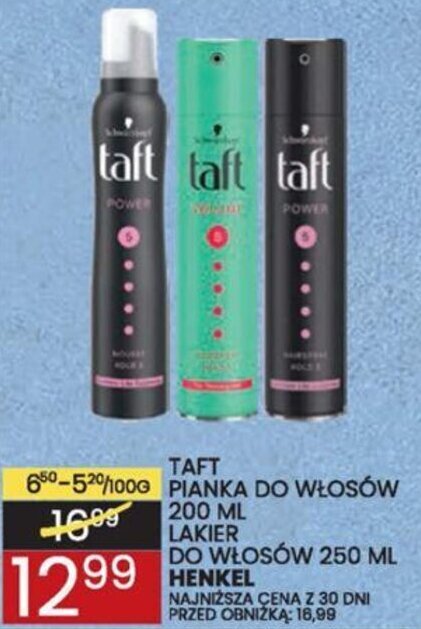 Wafelek TAFT PIANKA DO WŁOSÓW 200ml/Lakier DO WŁOSÓW 250 ML oferta