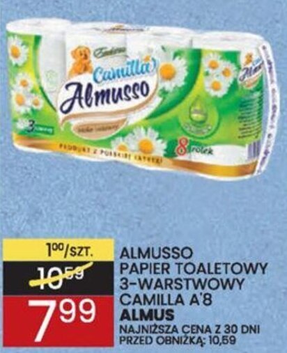 Wafelek ALMUSSO PAPIER TOALETOWY 3-WARSTWOWY CAMILLA A'8 oferta