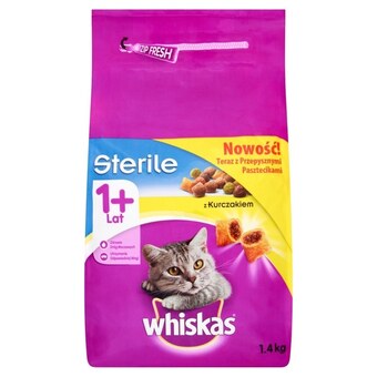 Carrefour Whiskas sterile z kurczakiem przepyszne paszteciki karma pełnoporcjowa 1+ lat 1,4 kg oferta