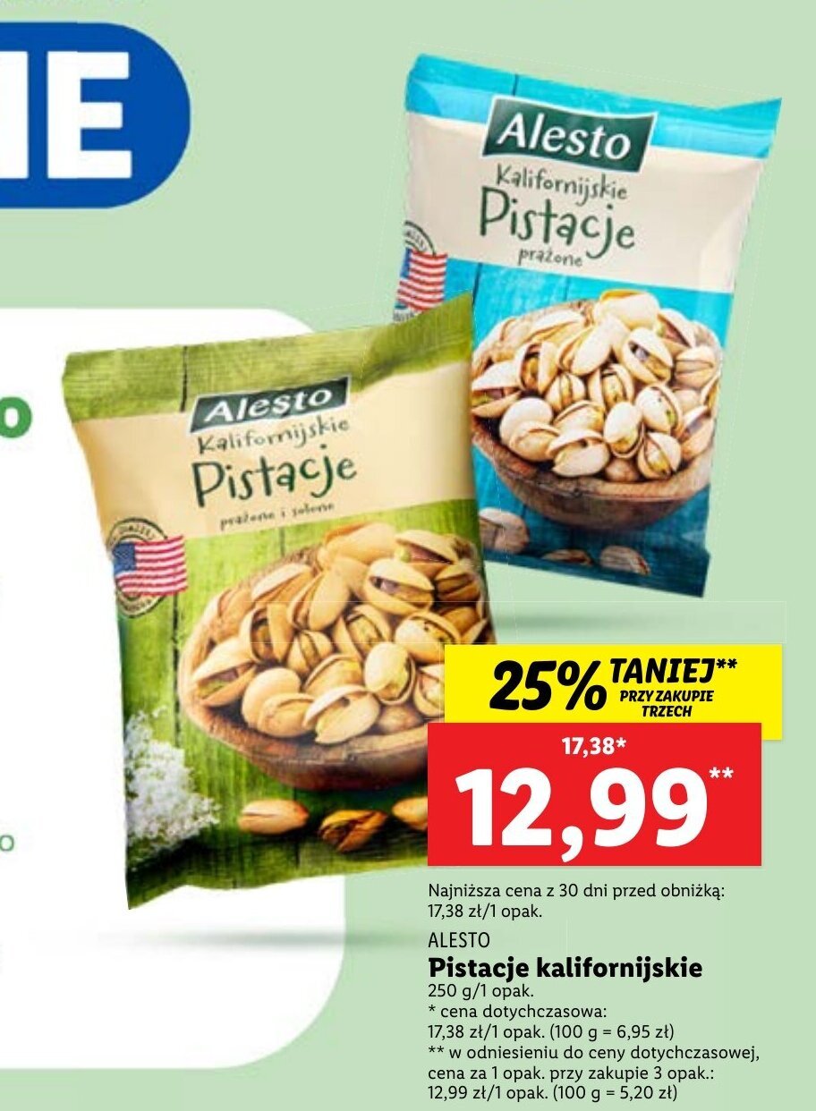 Lidl Alesto Pistacje kalifornijskie 250g oferta