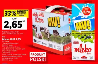 Lidl MU! Mleko UHT 3,2% 1l oferta