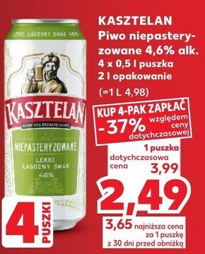 Kaufland Kasztelan piwo jasne niepasteryzowane 500 ml oferta