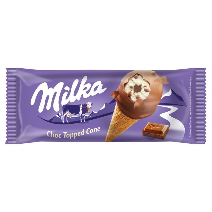 Dealz Milka lody o smaku waniliowym z kawałkami mlecznej czekolady w rożku waflowym 110 ml oferta