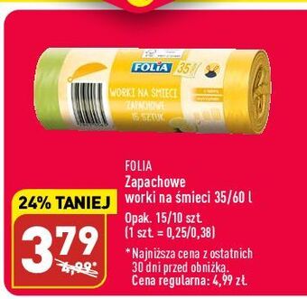ALDI Worki na śmieci 35 l cytrynowe folia oferta