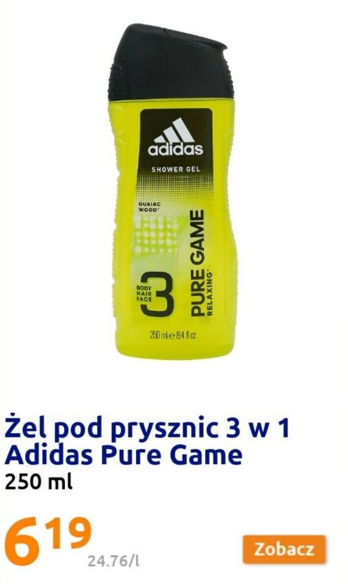 Action Żel pod prysznic 3 w 1 Adidas Pure Game 250ml oferta