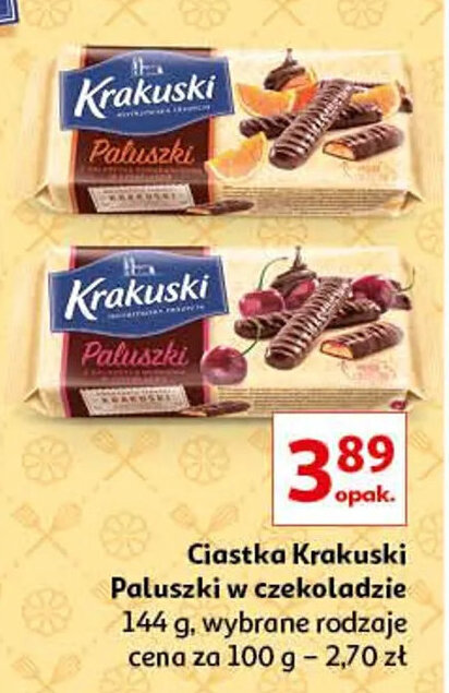 Auchan Ciastka Krakuski Paluszki w czekoladzie 144 g oferta