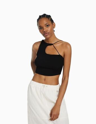 Bershka Krótki bezszwowy top bez rękawów oferta
