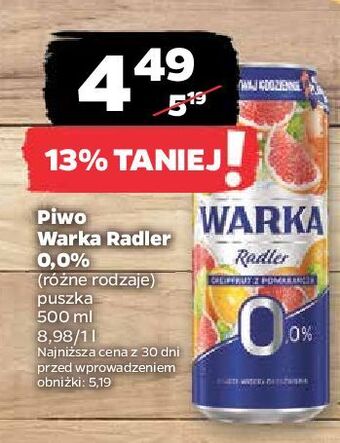 Netto Piwo warka radler grapefruit-pomarańcz 0% oferta