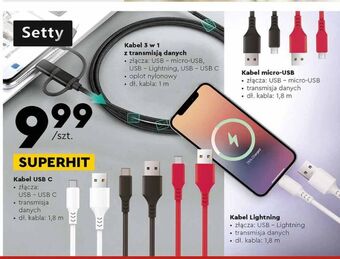 Biedronka Kabel usb 3w1 1 m setty oferta