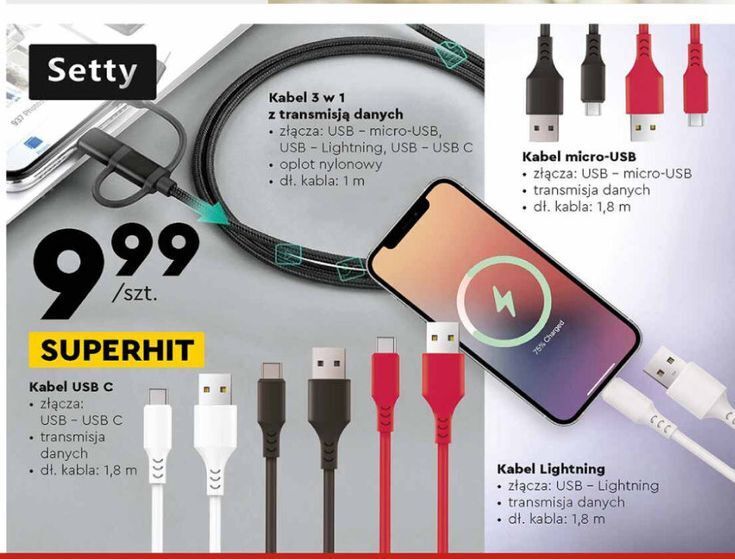 Biedronka Kabel micro-usb 1.8 m setty oferta