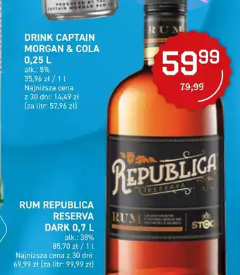 Duży Ben REPUBLICA RESERVA RUM  DARK 0,7l oferta