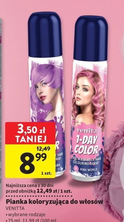 Intermarche Spray koloryzujący do włosów nr 8 różowy świat venita 1-day color oferta
