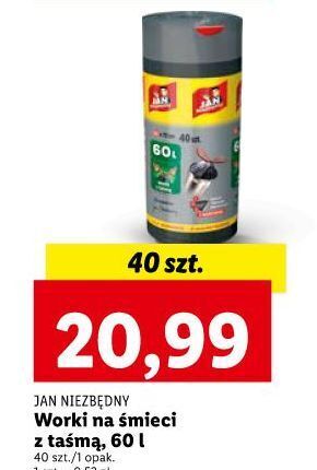 Lidl Worki na śmieci z taśmą 60 l jan niezbędny oferta