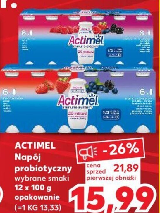 Kaufland ACTIMEL Napój probiotyczny wybrane smaki 12 x 100 g opakowanie oferta
