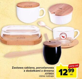 Carrefour Zastawa szklana z elementami drewna biała jotbex oferta