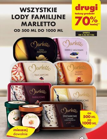 Biedronka WSZYSTKIE LODY FAMILIJNE MARLETTO OD 500 ML DO 1000 ML oferta