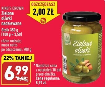 ALDI KING'S CROWN Zielone oliwki nadziewane 350g oferta