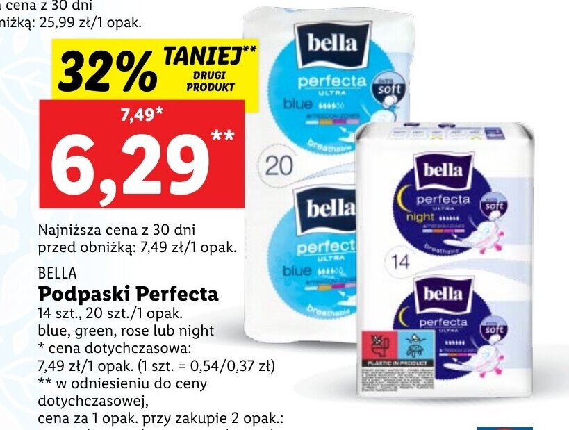 Lidl Bella Podpaski Perfecta 14 szt., 20 szt./1 opak. blue, green, rose lub night oferta