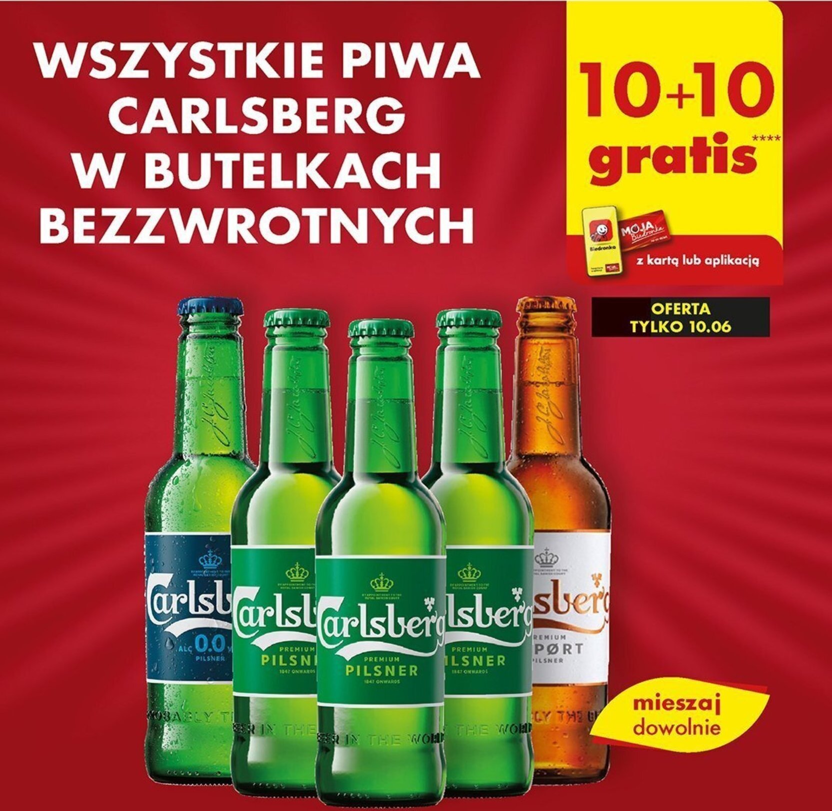 Biedronka WSZYSTKIE PIWA CARLSBERG W BUTELKACH BEZZWROTNYCH oferta