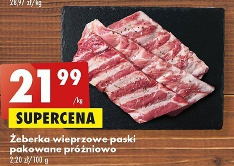 Biedronka Żeberka wieprzowe paski pakowane próżniowo, 1 kg oferta