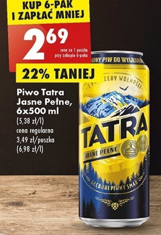 Biedronka Piwo Tatra Jasne Pełne, 500 ml oferta