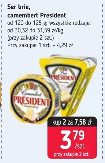 Stokrotka Ser Brie, Camembert President 120-125g oferta