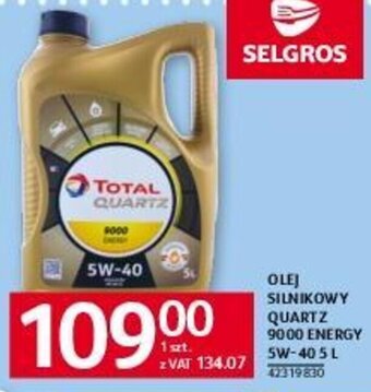 Selgros OLEJ SILNIKOWY QUARTZ 9000 ENERGY 5W-40 5 L oferta