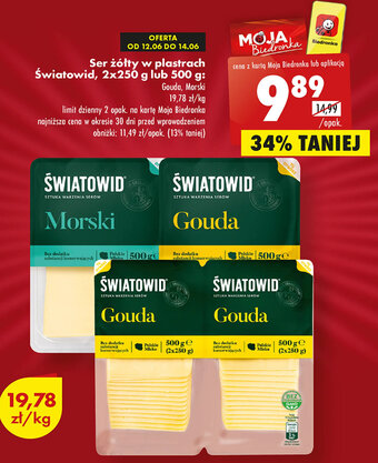 Biedronka Ser żółty w plastrach Światowid, 2x250 g lub 500 g oferta